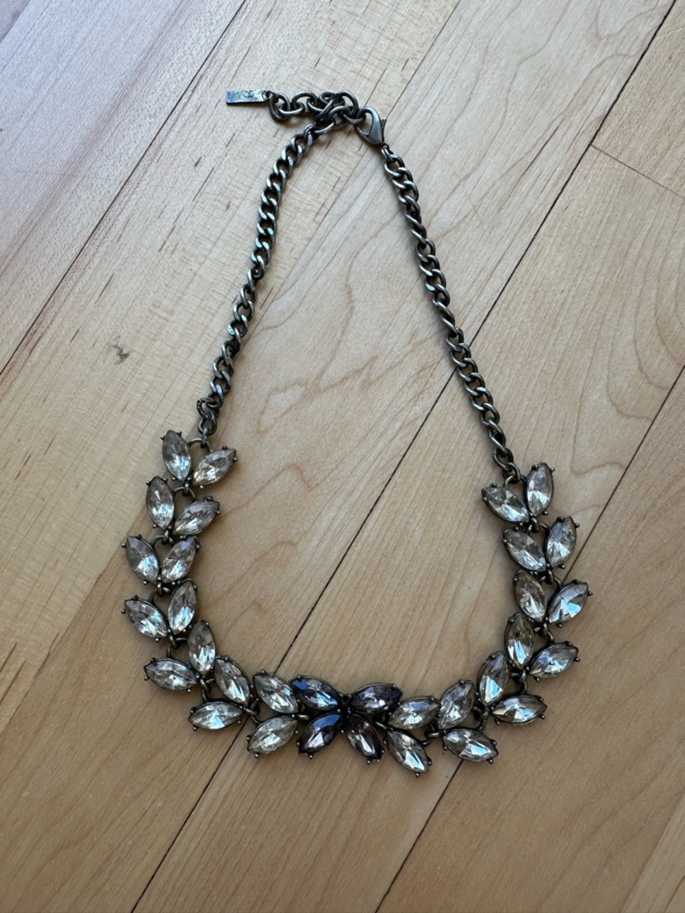 Crystal Marquise Leaf and butterfly Necklace in light gold an purple